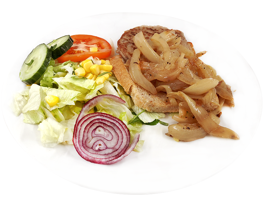 KARBONADE med skinke/kylling/119,- med reker/119,- med salat/129,-  med smørbrød veig melom egg eiler løk begge deer