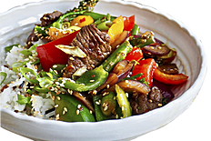 RISTET BIFF /189,-  med løk og sopp i øster saus.