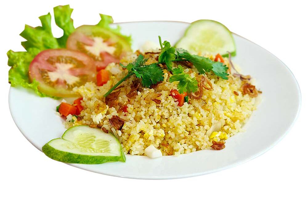 STEKT RIS /189,-  med grønnsaker, reker, skinke, kylling og egg.