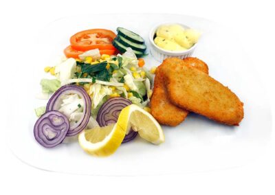FRITYSTEK TORSKEFILLET /199,-  pommes salat og remulade (sitron)